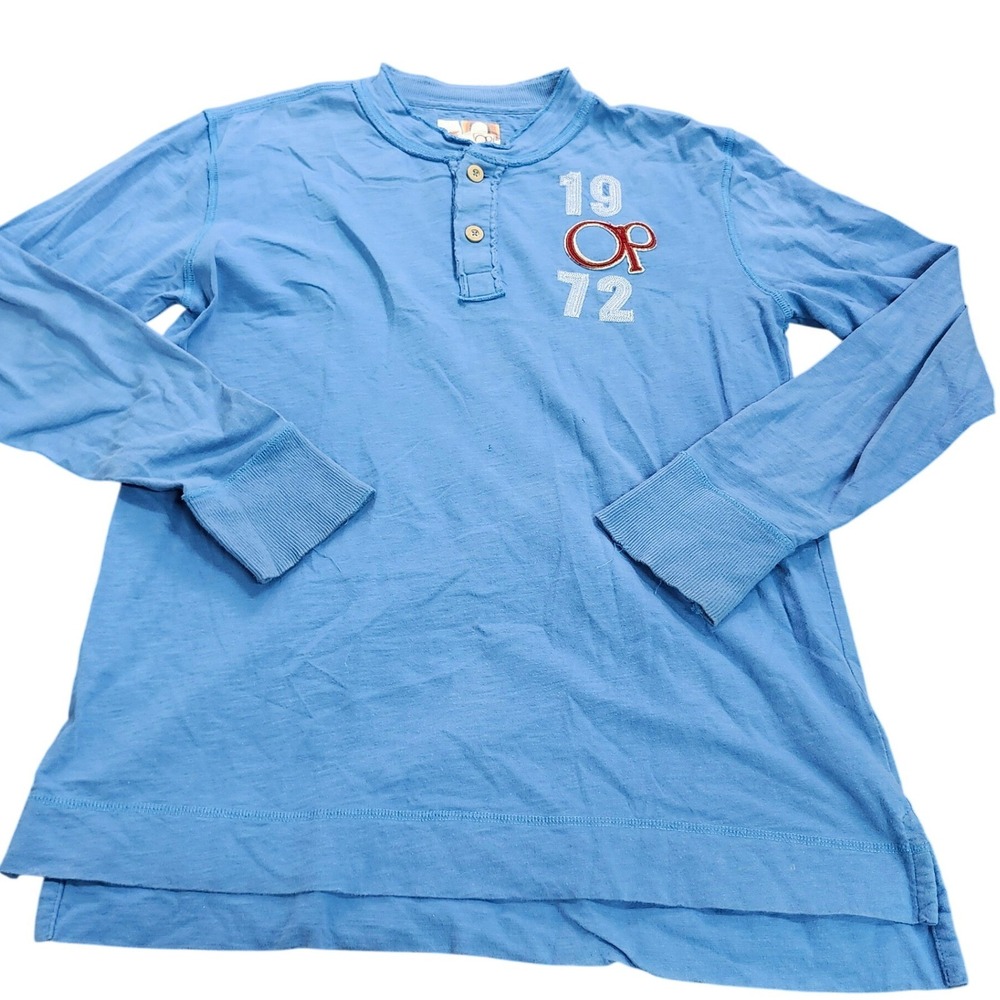 OP 1972 Henley Shirt Mens Medium Blue Long Sleeve Y2K Skate Surf Casual